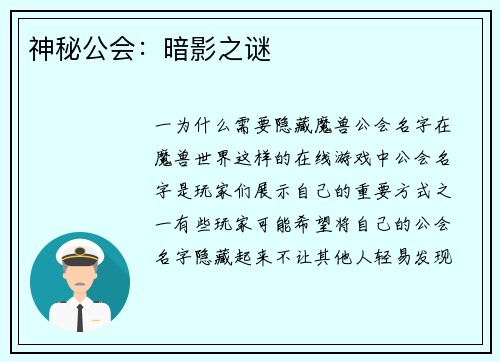 神秘公会：暗影之谜